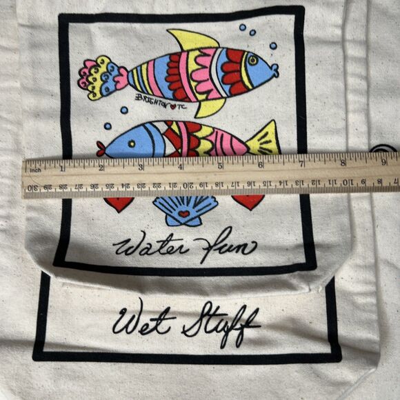 BRIGHTON NEW 3pc Canvas Drawstring Travel Bag Set Storage Logo Fish Sun Mermaid - Picture 7 of 7